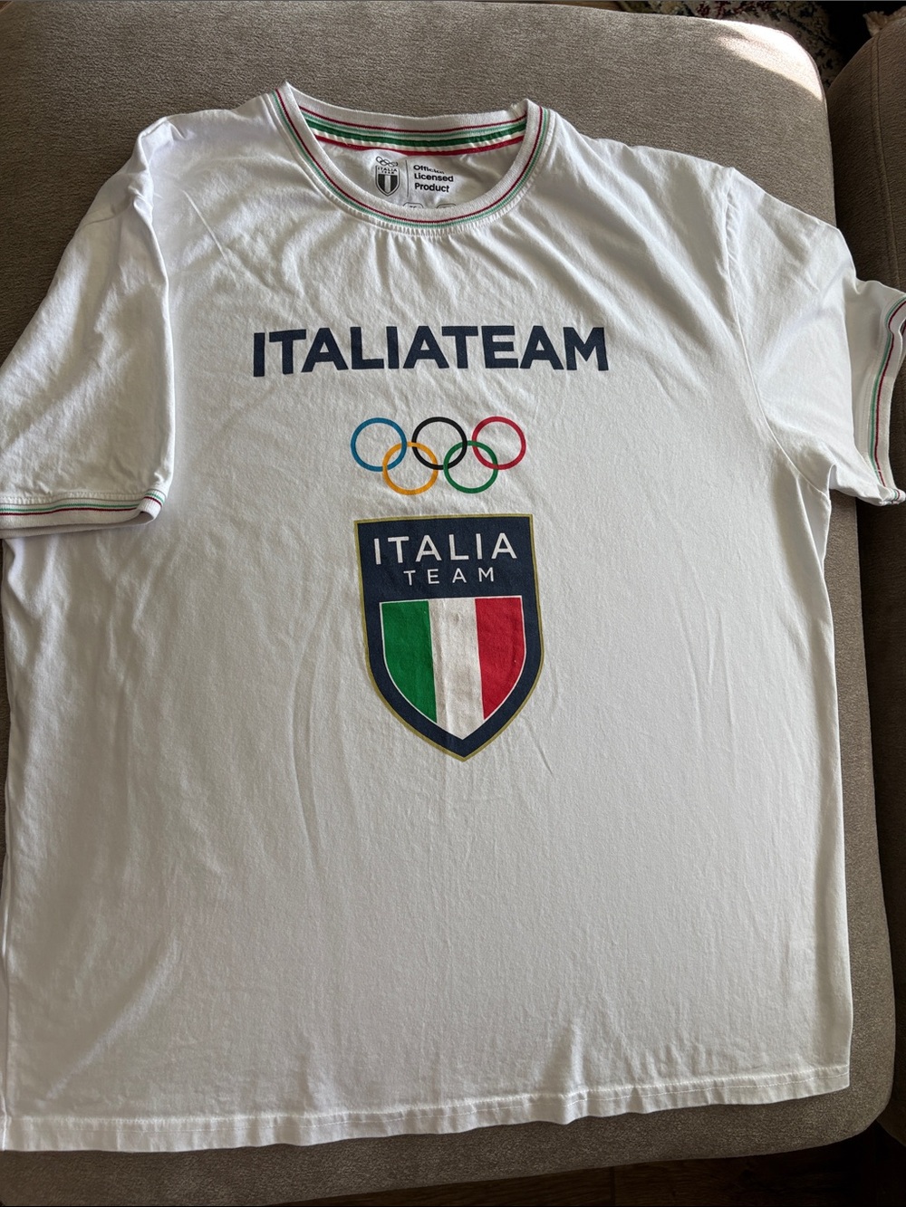 Italia Team Olympic Tee - White with Italian Flag Crest